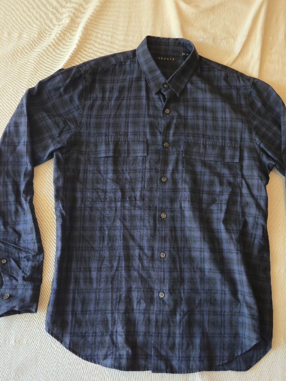Theory Mikon Darby Men's Medium Navy Plaid Button-Up Shirt